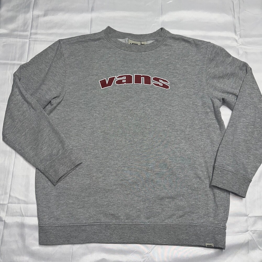 Vans Crewneck Sweatshirt XL Gray Maroon Logo Fleece Lined